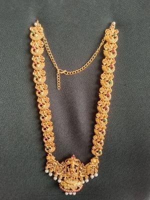Golden long haram temple jewellery set 2