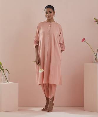 peach  kaftan style kurta with dhoti salwar 1