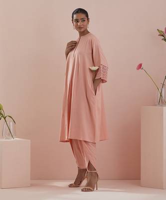peach  kaftan style kurta with dhoti salwar 2