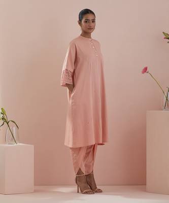 peach  kaftan style kurta with dhoti salwar 3