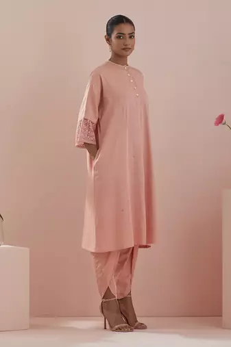 peach  kaftan style kurta with dhoti salwar