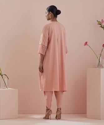 peach  kaftan style kurta with dhoti salwar 4