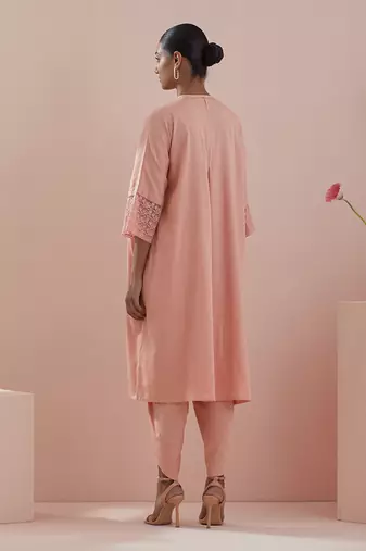 peach  kaftan style kurta with dhoti salwar