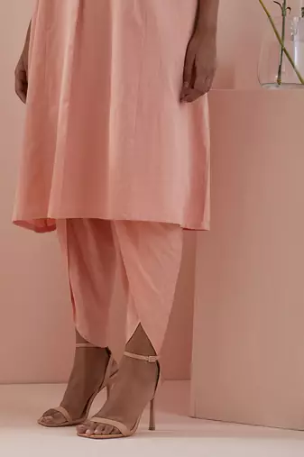 peach  kaftan style kurta with dhoti salwar