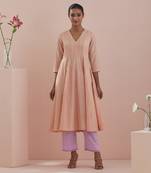 Textured cotton anarkali in peach with solid pink pants