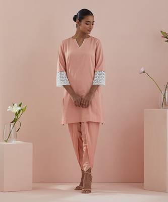 Solid cotton glaze kurta  with dhoti salwar in peach 1