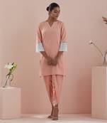 Solid cotton glaze kurta  with dhoti salwar in peach