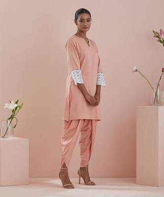 Solid cotton glaze kurta  with dhoti salwar in peach 2