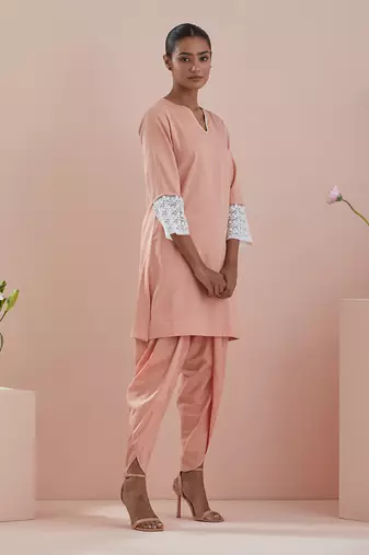 Solid cotton glaze kurta  with dhoti salwar in peach