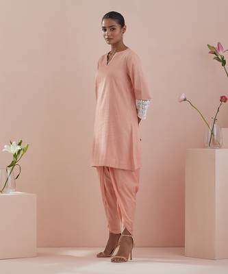 Solid cotton glaze kurta  with dhoti salwar in peach 3