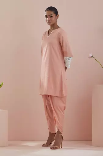 Solid cotton glaze kurta  with dhoti salwar in peach