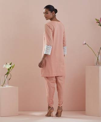 Solid cotton glaze kurta  with dhoti salwar in peach 4