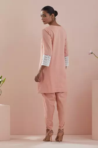 Solid cotton glaze kurta  with dhoti salwar in peach