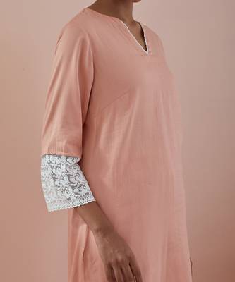 Solid cotton glaze kurta  with dhoti salwar in peach 5