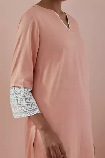 Solid cotton glaze kurta  with dhoti salwar in peach
