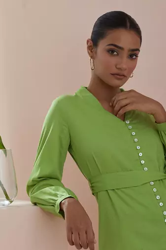 Green co-ord set - front open tunic with pants in green cotton
