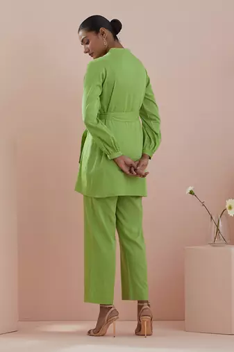 Green co-ord set - front open tunic with pants in green cotton