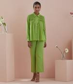 Green co-ord set - green cotton shirt with pin tuck details and pants