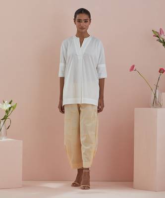 Off white co-ord set - cotton tunic with stylized pants in pinstripes 1