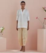 Off white co-ord set - cotton tunic with stylized pants in pinstripes