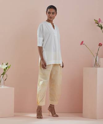 Off white co-ord set - cotton tunic with stylized pants in pinstripes 2