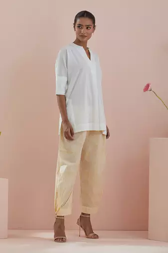 Off white co-ord set - cotton tunic with stylized pants in pinstripes