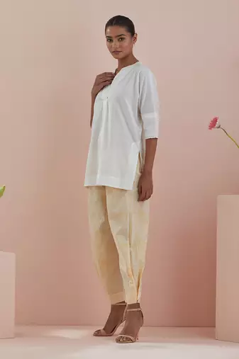 Off white co-ord set - cotton tunic with stylized pants in pinstripes