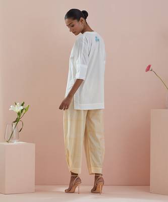 Off white co-ord set - cotton tunic with stylized pants in pinstripes 4