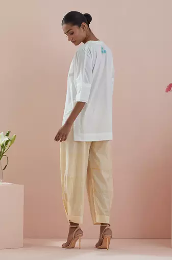 Off white co-ord set - cotton tunic with stylized pants in pinstripes