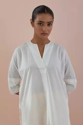 Off white co-ord set - cotton tunic with stylized pants in pinstripes