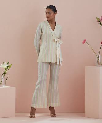Off-white co-ord set - textured cotton jacket and pants in off white 1