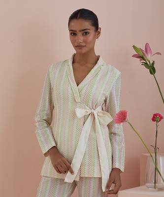 Off-white co-ord set - textured cotton jacket and pants in off white 2