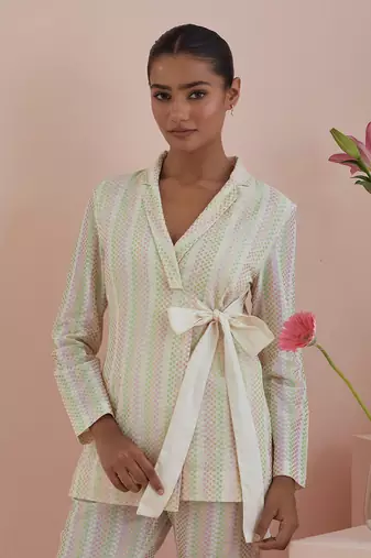 Off-white co-ord set - textured cotton jacket and pants in off white