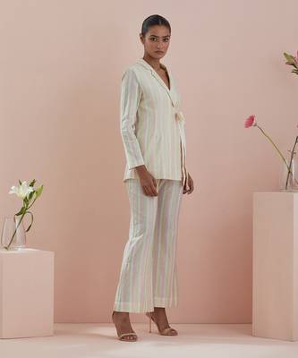 Off-white co-ord set - textured cotton jacket and pants in off white 3