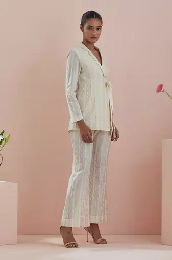 Off-white co-ord set - textured cotton jacket and pants in off white