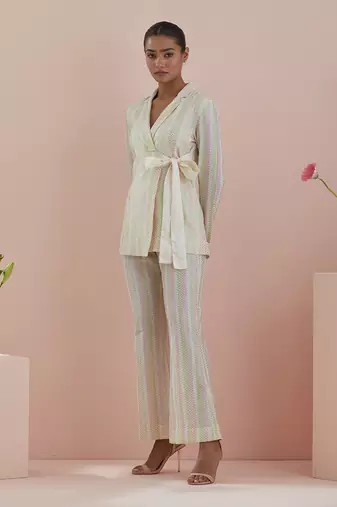 Off-white co-ord set - textured cotton jacket and pants in off white