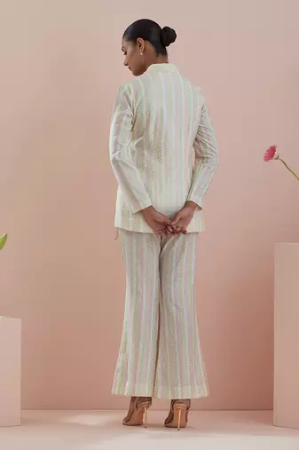 Off-white co-ord set - textured cotton jacket and pants in off white