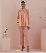 Peach co-ord set - shirt with pin tuck details and pants in peach