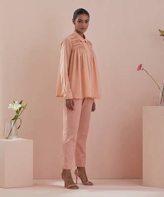 Peach co-ord set - shirt with pin tuck details and pants in peach 2