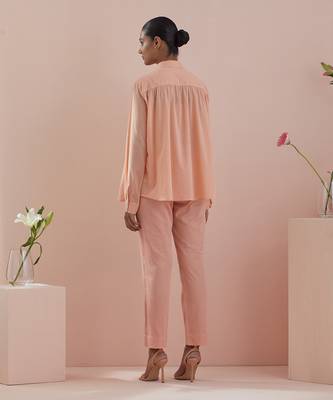Peach co-ord set - shirt with pin tuck details and pants in peach 5