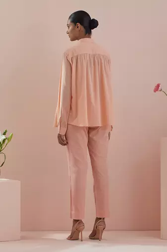 Peach co-ord set - shirt with pin tuck details and pants in peach