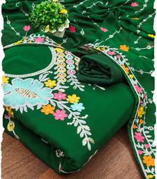 Dark Green Georgette Sequin & Floral Pattern Multicolor Thread Work Kurta Bottom Dupatta Set Dress Material