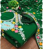 Dark Green Georgette Sequin & Floral Pattern Multicolor Thread Work Kurta Bottom Dupatta Set Dress Material