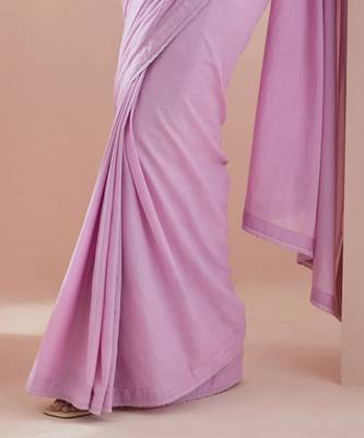 Pink and white co-ordinate set- pin tuck saree with white blouse in cotton 2