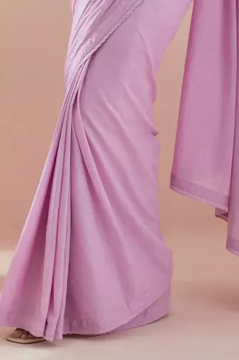 Pink and white co-ordinate set- pin tuck saree with white blouse in cotton