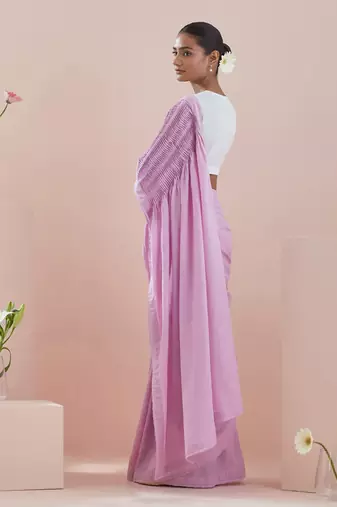 Pink and white co-ordinate set- pin tuck saree with white blouse in cotton