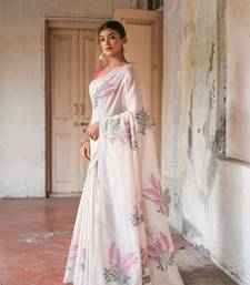 Pink Muga Cotton Floral Printed Pallu And Contrast Border Saree With Blouse For Women