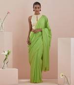 Green cotton embroidered saree Without Blouse