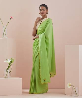 Green cotton embroidered saree Without Blouse 2