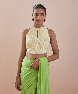 Green cotton embroidered saree Without Blouse 4